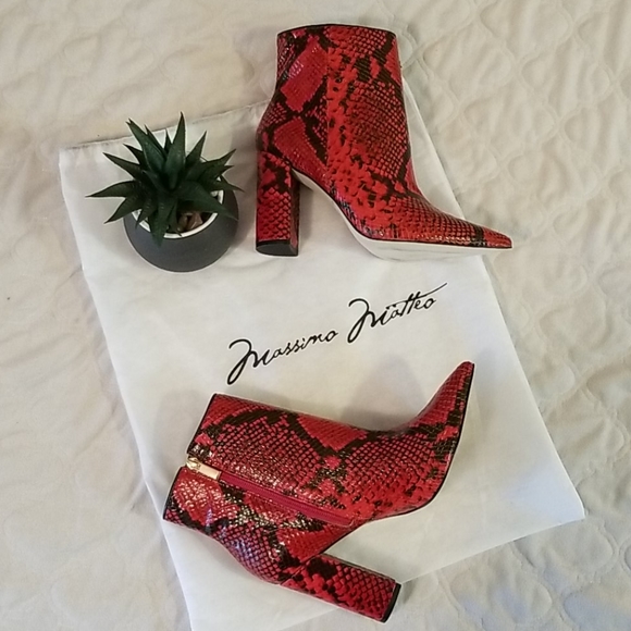 Massimo Shoes - Python Design Genuine Leather Red Ankle Booties